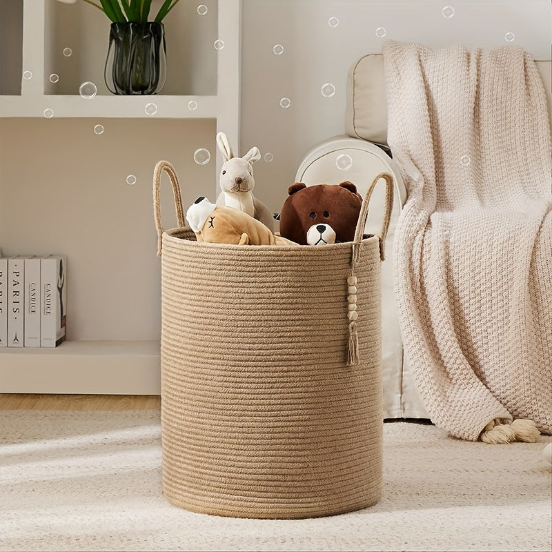 Jute Rope Woven Laundry Basket 58L Collapsible Storage Bin for Clothes and Blankets