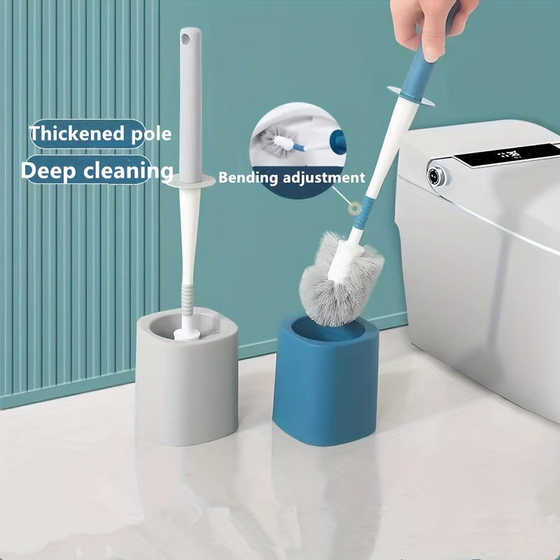 360 Degree Curved Handle Toilet Brush Set Hemispherical Brush Head Wall Mount or Floor Storage