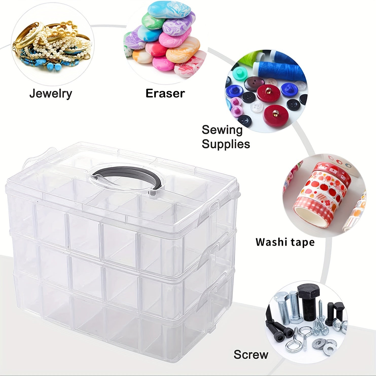 Large 3-Layer Storage Organizer with 30 Adjustable Compartments for Jewelry and Beauty Supplies