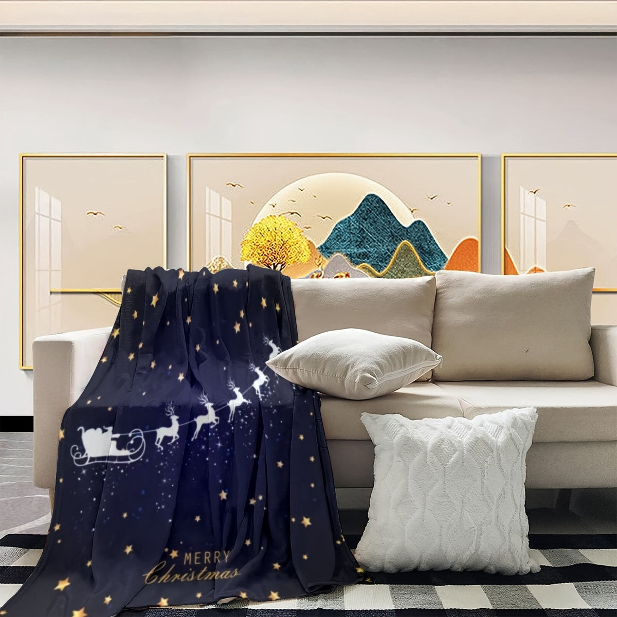 Plush Reindeer Print Christmas Throw Blanket for Sofa Bed or Chair