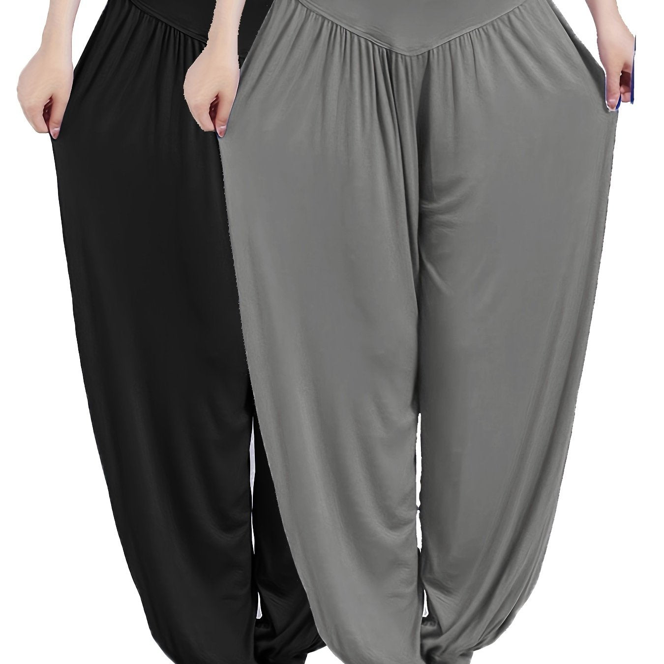 Women's Plus Size High Waist Jogger Pants Black Gray Stretchy Knit Fabric Casual Activewear