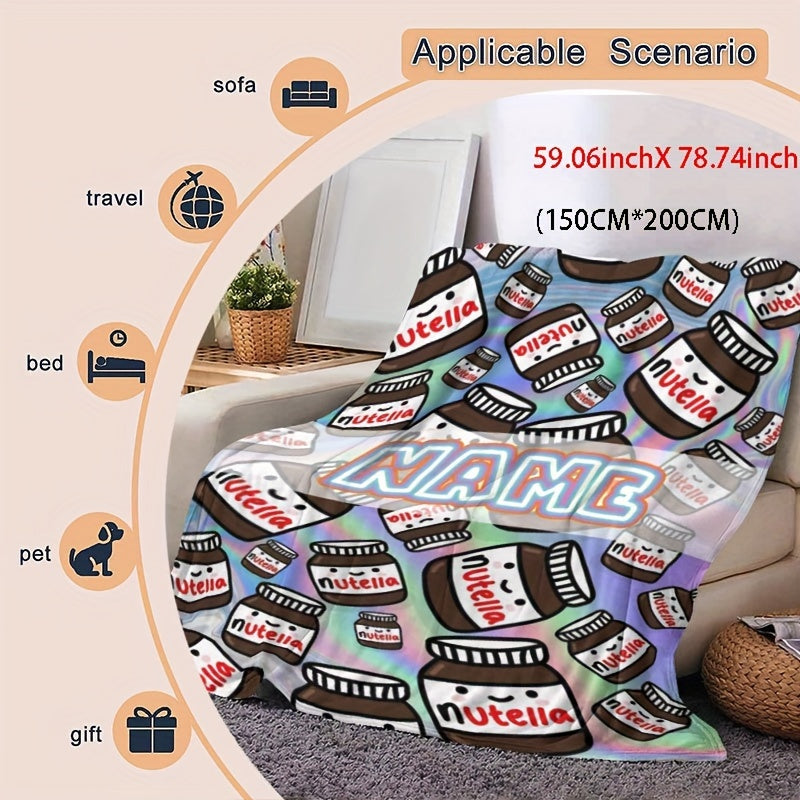 Manta de felpa personalizada con diseño inspirado en Nutella, acogedora, para todas las estaciones, tejido de punto, para cama, sofá y viajes