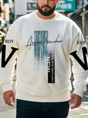Men's Plus Size Crew Neck Sweatshirt with Printed Design Polyester Spandex Casual Sports