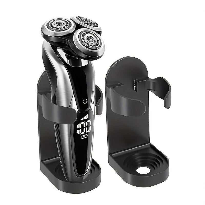 Electric Shaver Holder Wall Mount Black No-Drill Adjustable Bathroom Organizer
