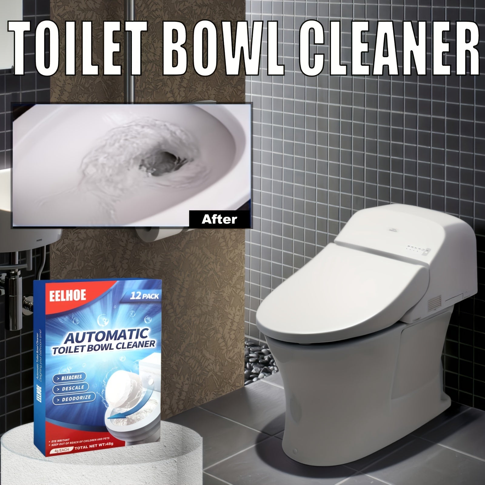 12/24 Toilet Cleaning Tablets, Deep Scale Remover, Odor Eliminator, Yellow Stain Cleaner