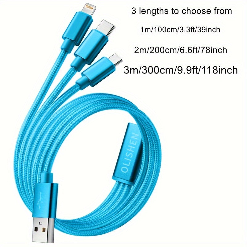 3-в-1 нейлоновый плетёный USB-кабель для зарядки для iPhone Micro USB Type-C Быстрая синхронизация данных