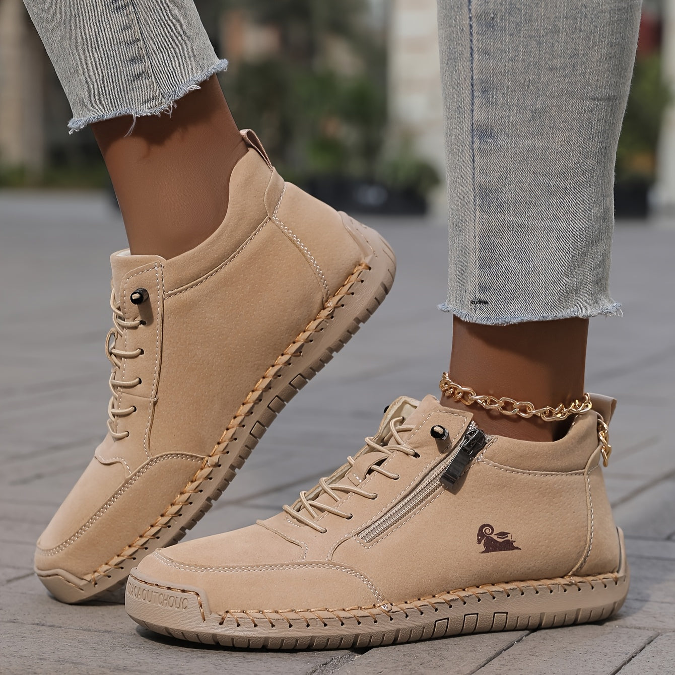 Women’s Handmade Stitched Leather Midband Slip-On Casual Short Boots