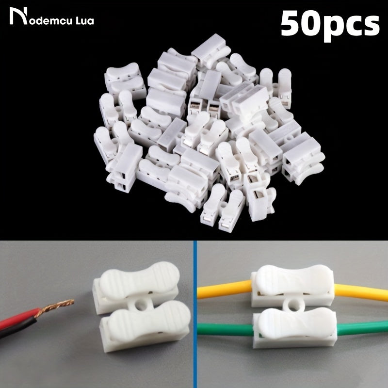 50pcs Wire Connectors Dual Pin Spring Clamp Terminals White for Electrical Projects