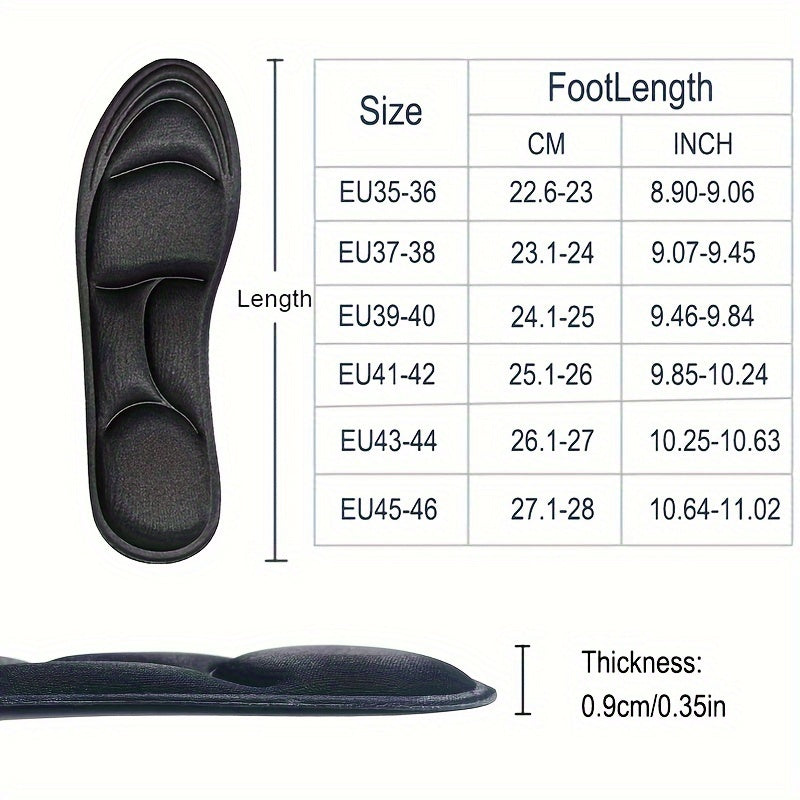 Unisex Memory Foam Shoe Insoles Thickened Arch Support for Sports and Dress Shoes