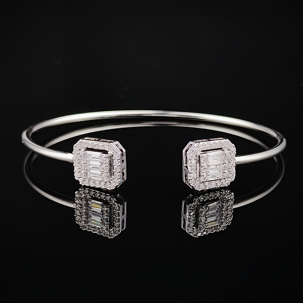 Women’s Copper Open Cuff Bracelet with Square Synthetic Zirconia Stylish Jewelry