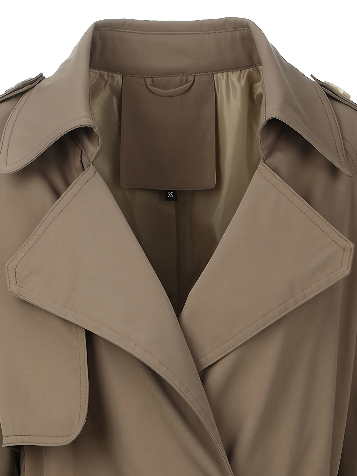 Women's Beige Polyester Trench Coat with Belt, Mid-Length, Double-Breasted for Fall and Winter