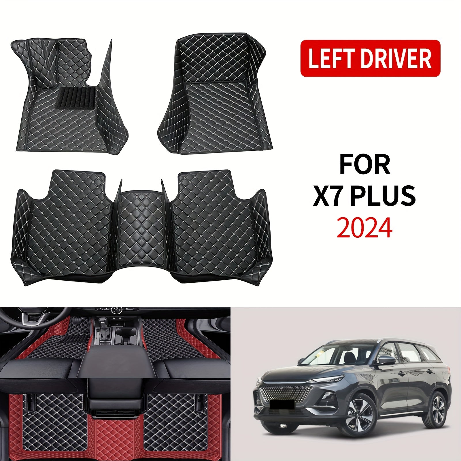 Car Floor Mats Set Faux Leather All-Season Non-Slip Easy to Clean