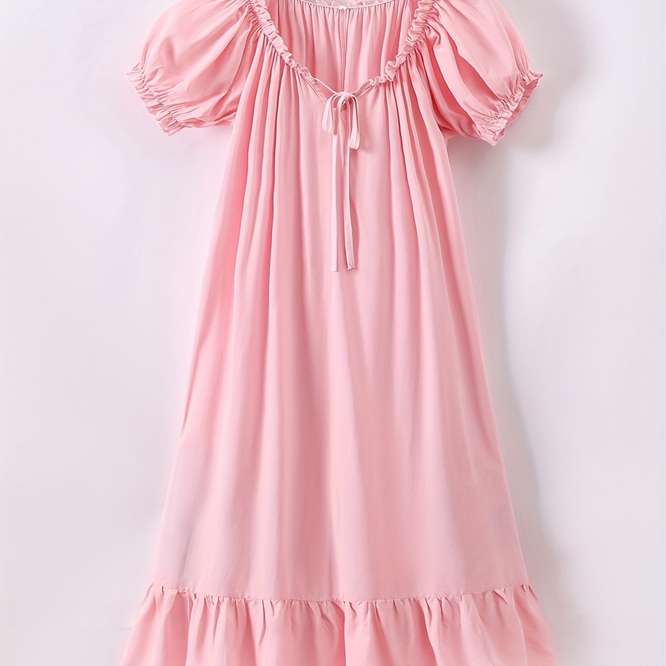Women's Viscose Nightdress with Lace Trim and Ruffle Hem for Summer