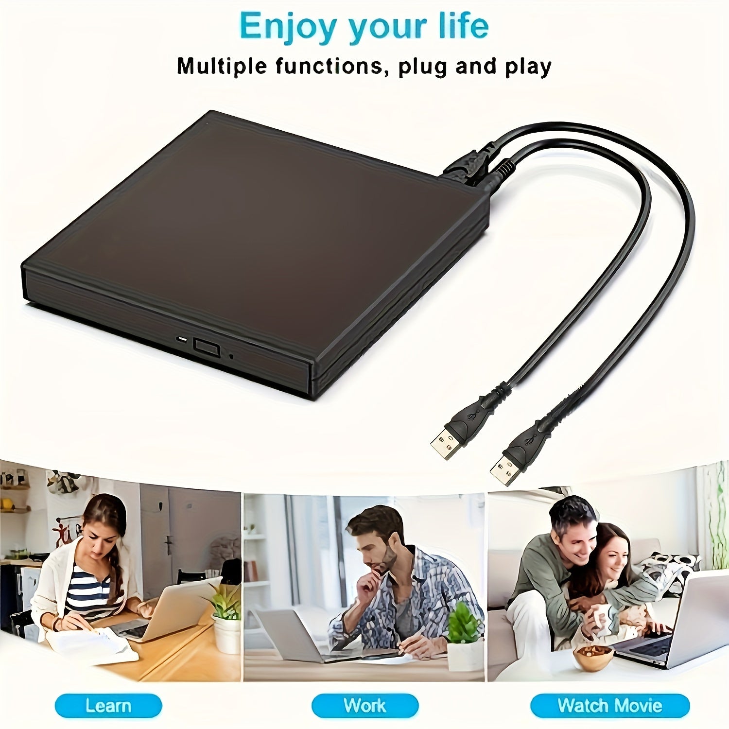 Portable External CD DVD Drive for Laptops and Desktop Computers with Storage Bag