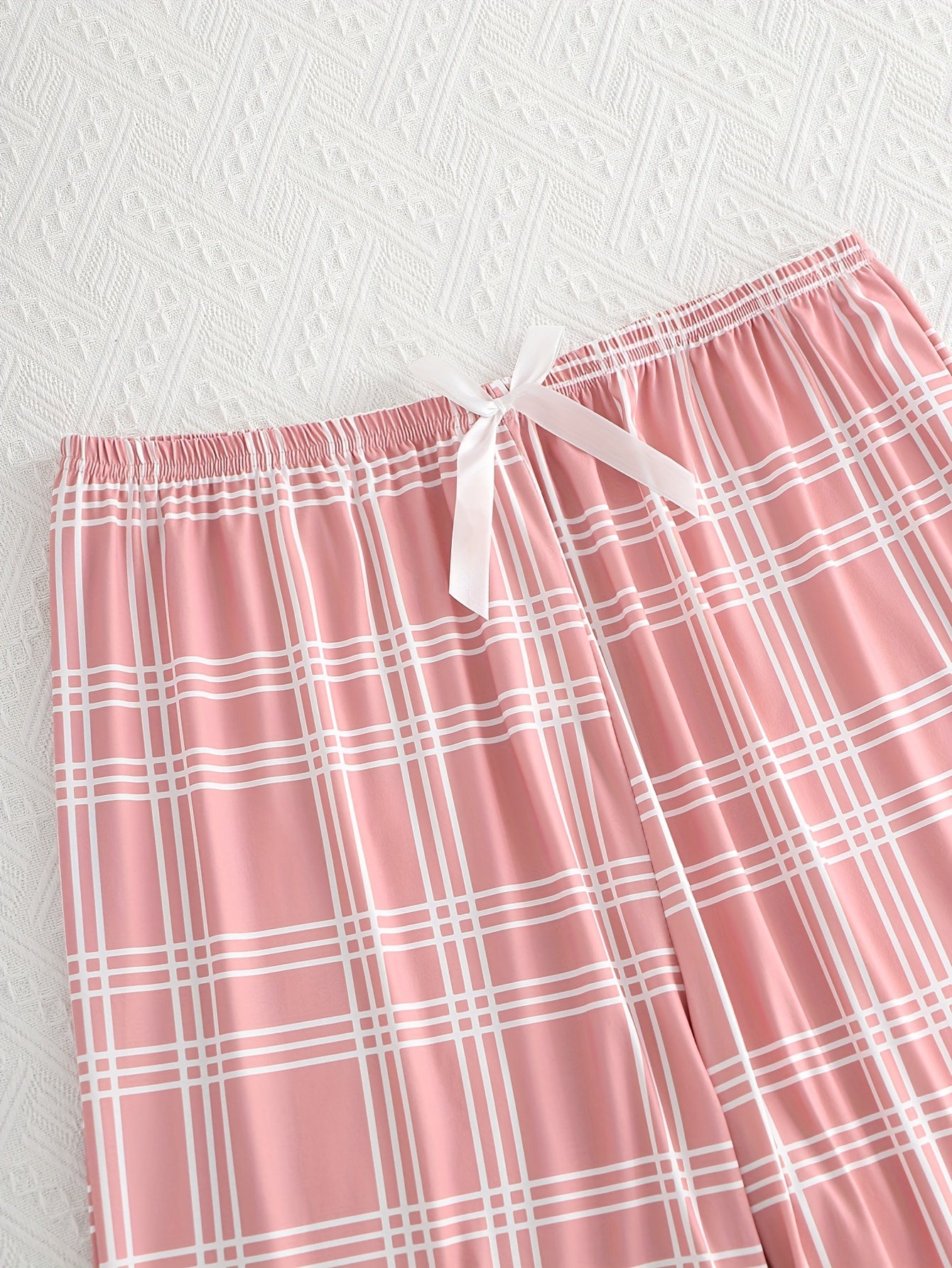 Plus Size Women's Pajama Set Heart Print Short Sleeve Top Plaid Pants