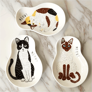 Ceramic Sauce Plate with Kitten Pattern Small Kitchen or Dorm Room Dish