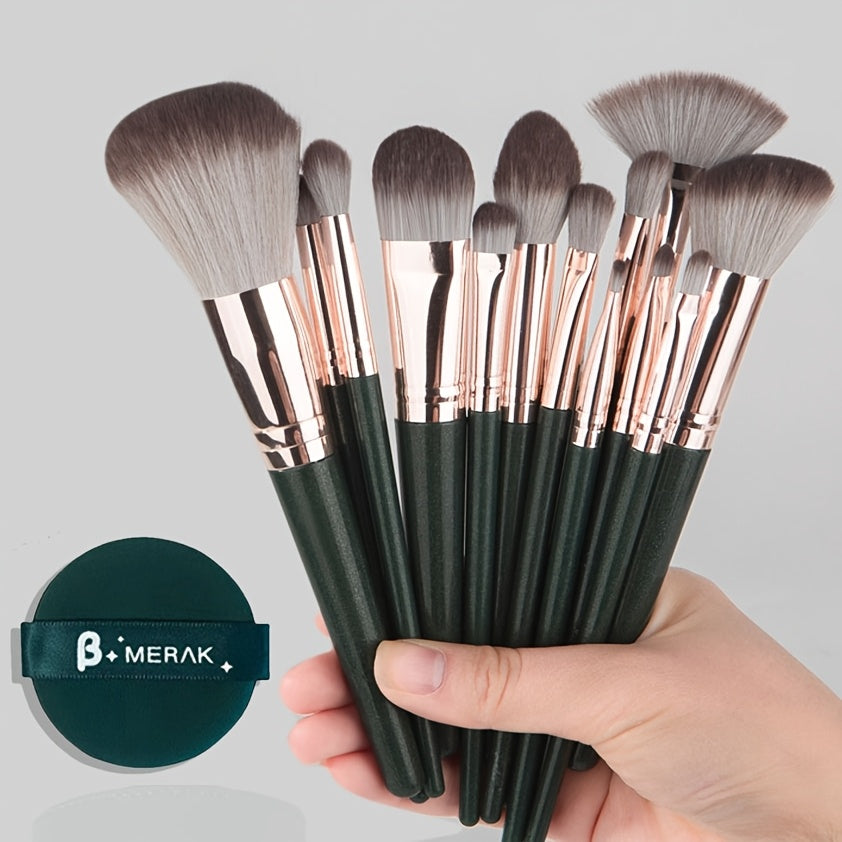 14-Piece Makeup Brush Set Nylon Bristle Palm Brushes All Skin Types Alcohol-Free