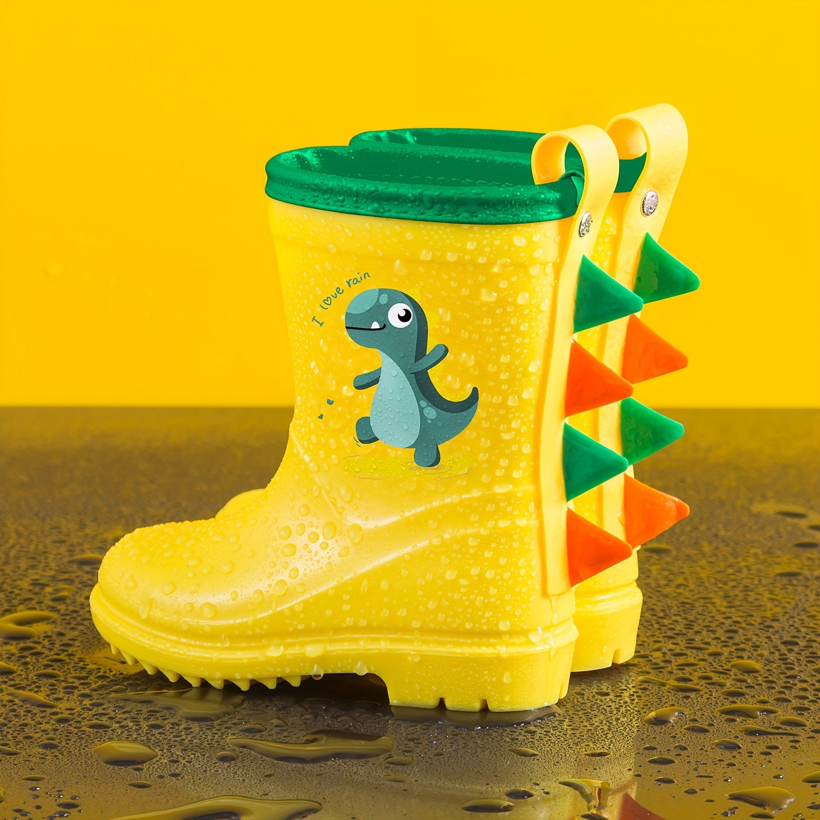 Kids' Dinosaur Rain Boots Waterproof Anti-Slip Mid-Calf Blue PVC Shoes for Ages 1-8