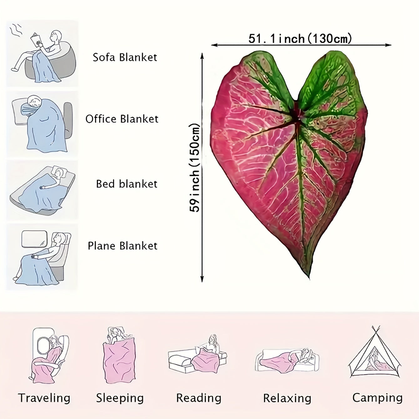 1 шт. плед из фланели в форме листа с креативным дизайном с принтом жилок листа. Этот уютный и мягкий плед идеально подходит для диванов, кроватей, кемпинга и путешествий. Это универсальный, всесезонный плед, который станет отличным подарком для взрослых.