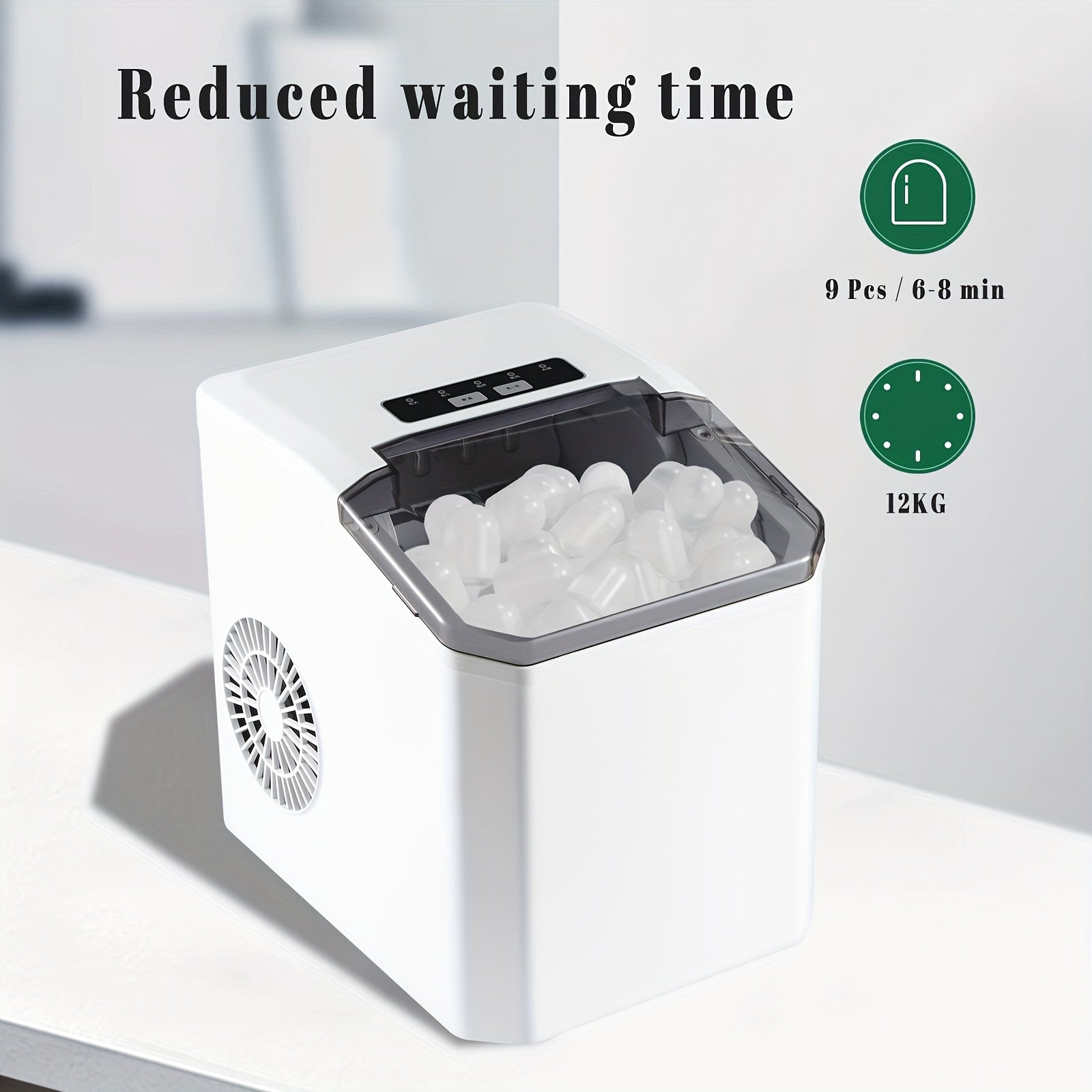 Countertop Ice Maker Black White Produces Nugget Ice 15.88kg/24h