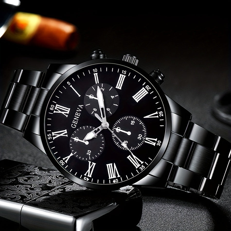 Men's Business Casual Round Quartz Watches Set of 2 for Gift and Special Occasions