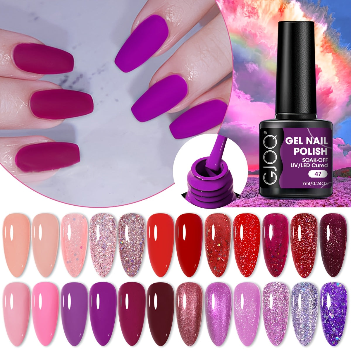 Gel Nail Polish Pink Purple Glitter Soak Off LED Manicure All Seasons