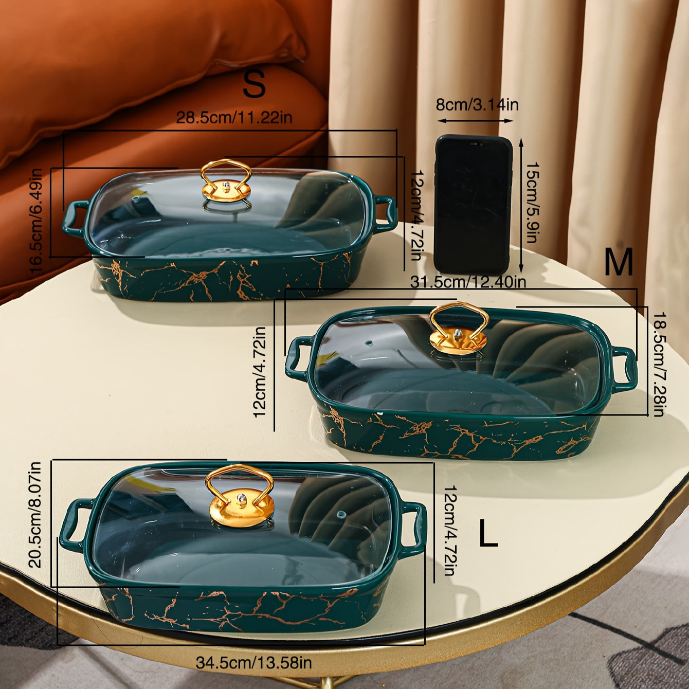 Rectangular Ceramic Casserole with Lid and Dual Handles Small Medium Large