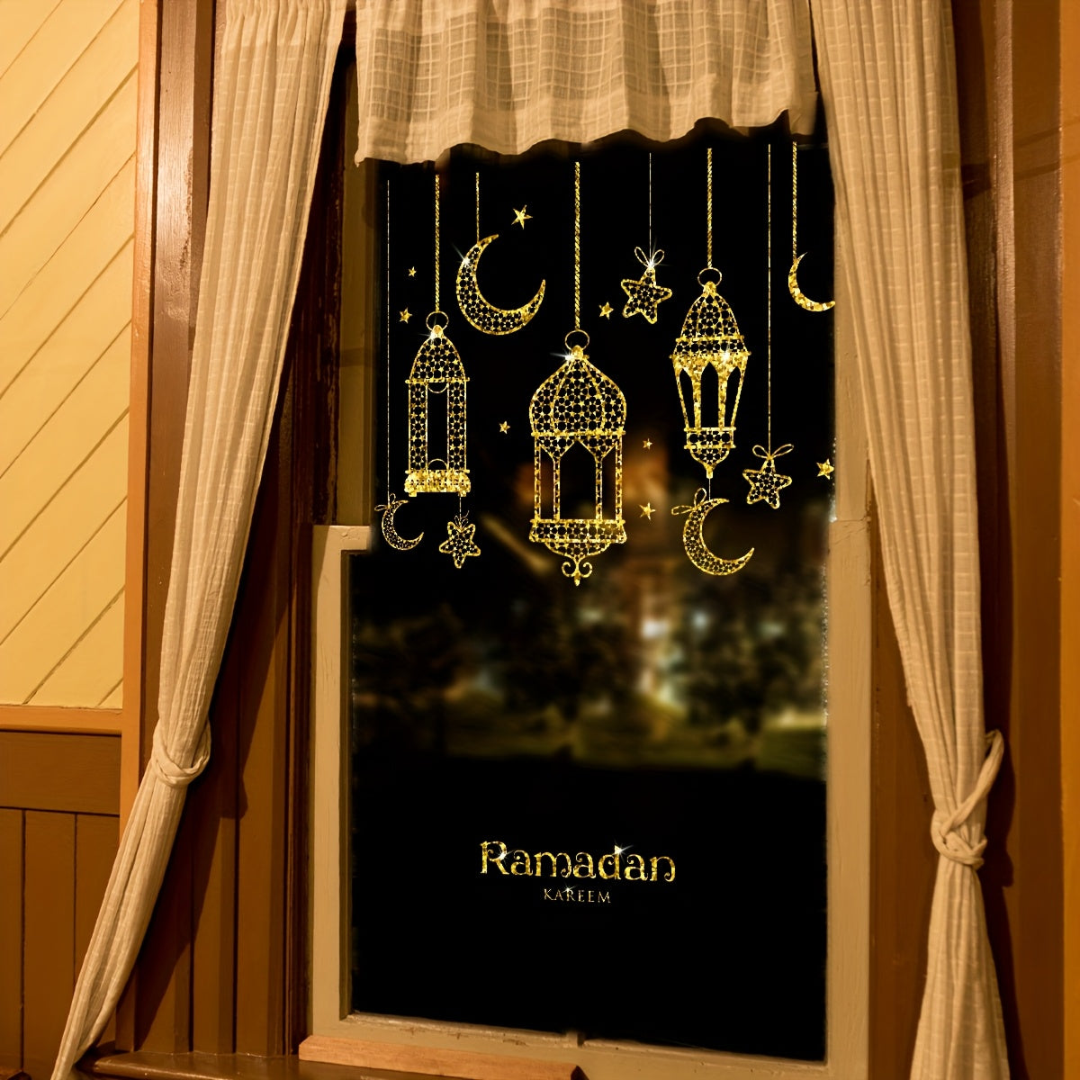 Ramadan Lantern Moon Window Decals Pack of 2 Reusable PVC Stickers