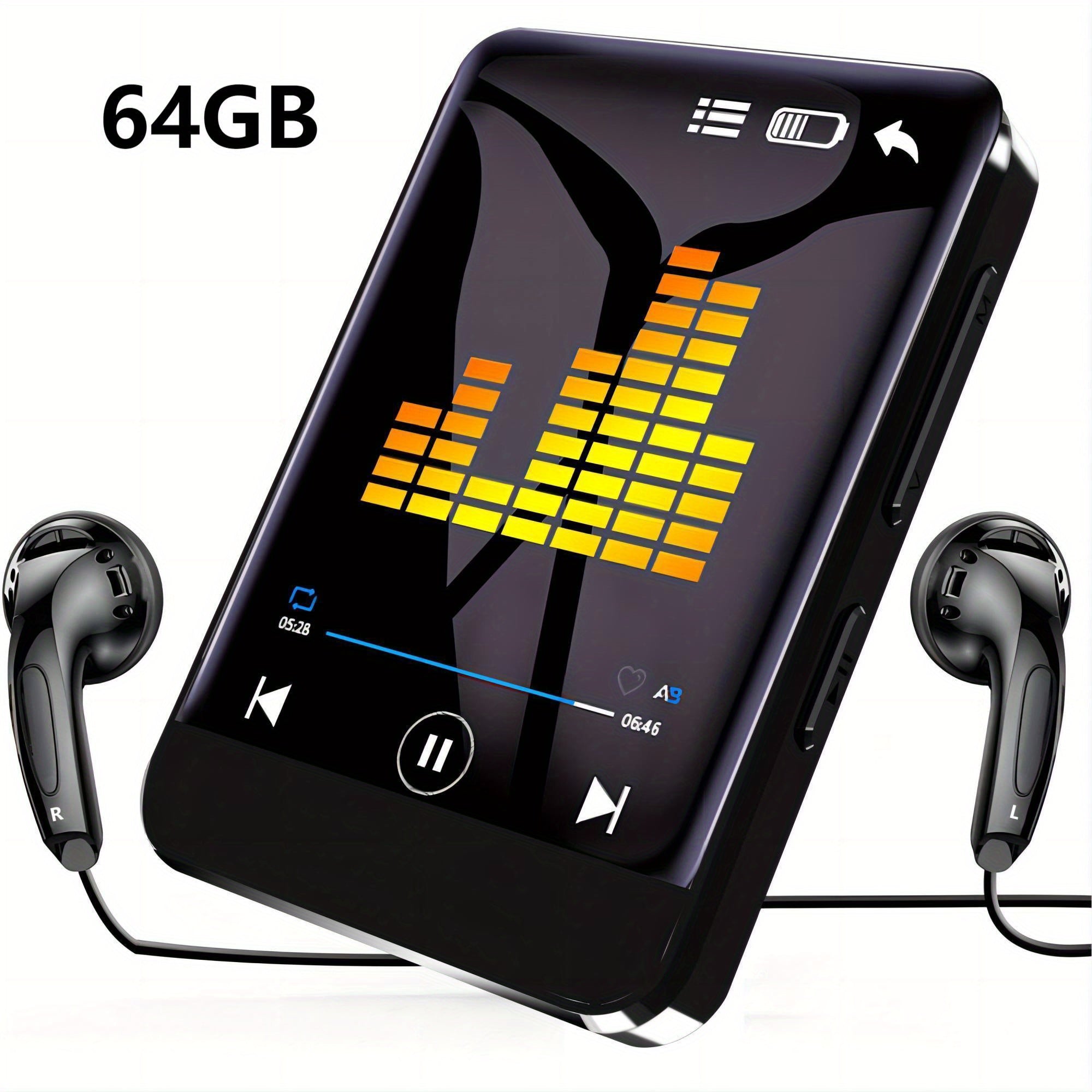 Reproductor MP3 portátil 64GB Pantalla táctil Radio FM Grabadora de voz Tipo-C inalámbrico