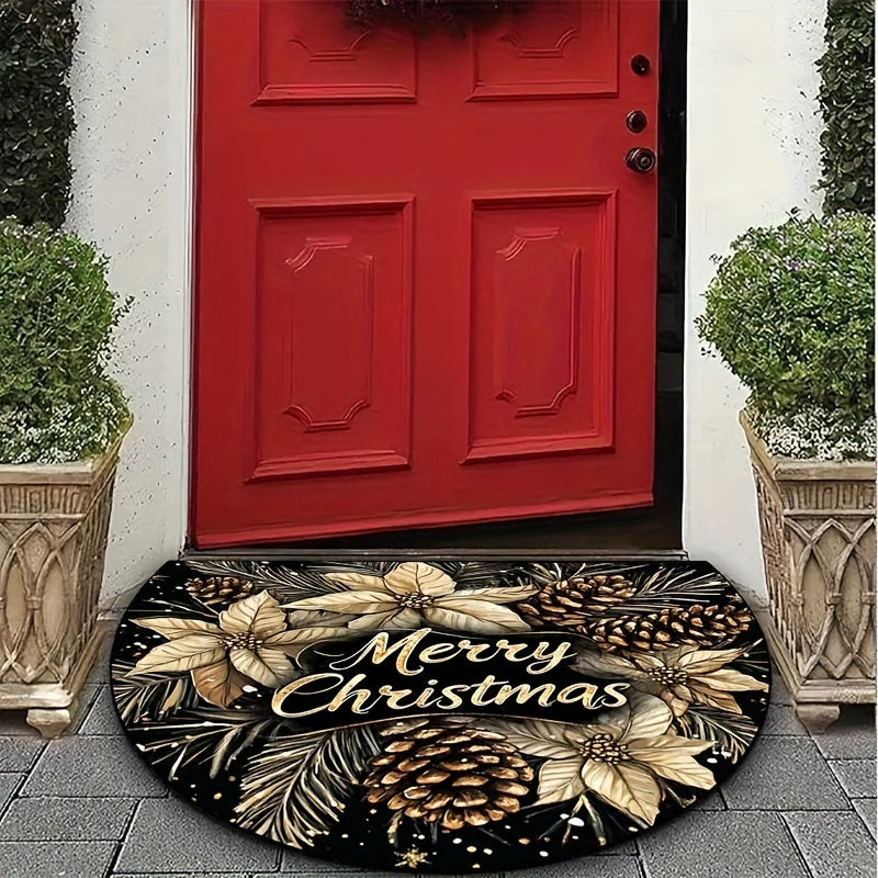 Christmas Cheer Semi-Circle Doormat Non-Slip Machine Washable Polyester