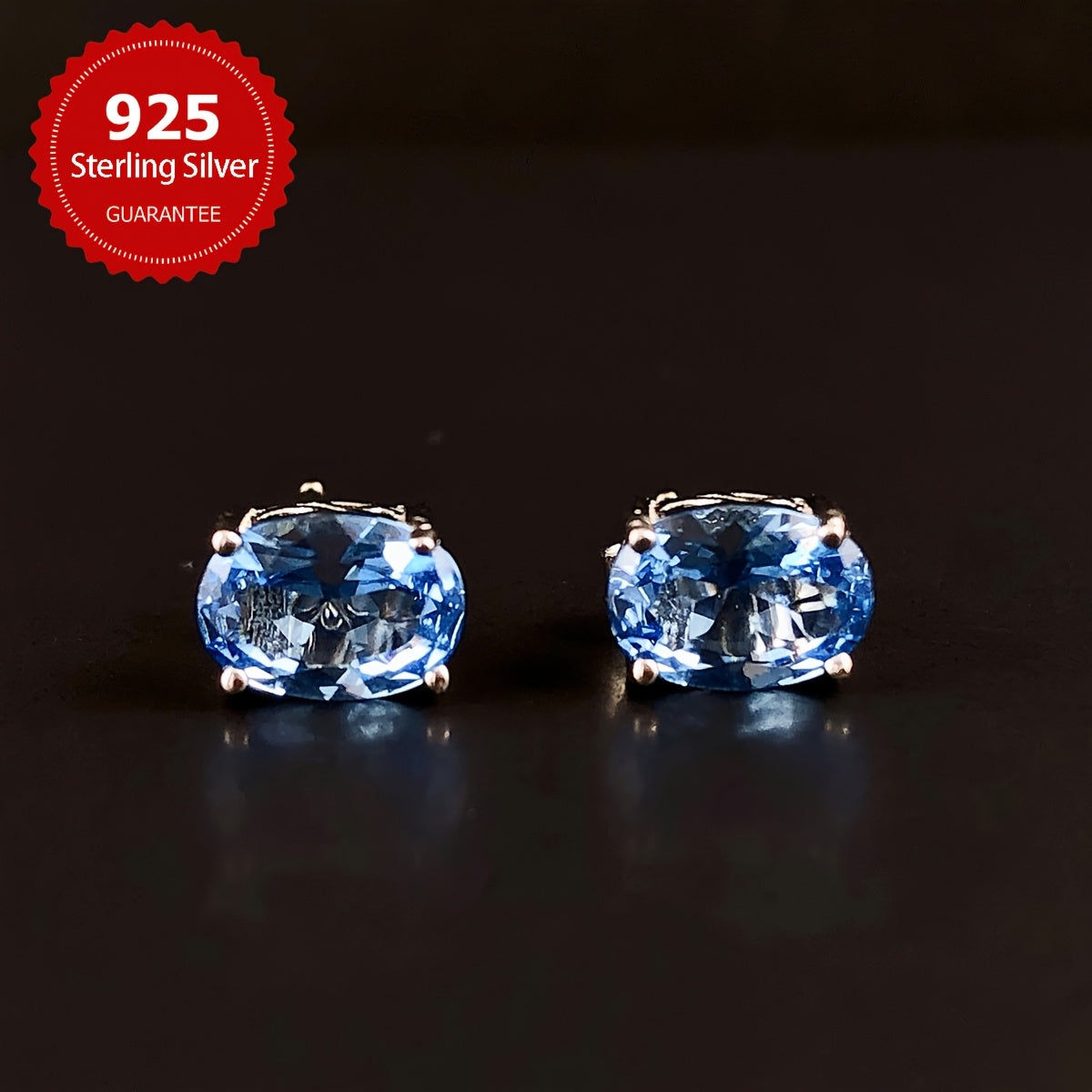 Sterling Silver March Birthstone Oval Stud Earrings for Women
