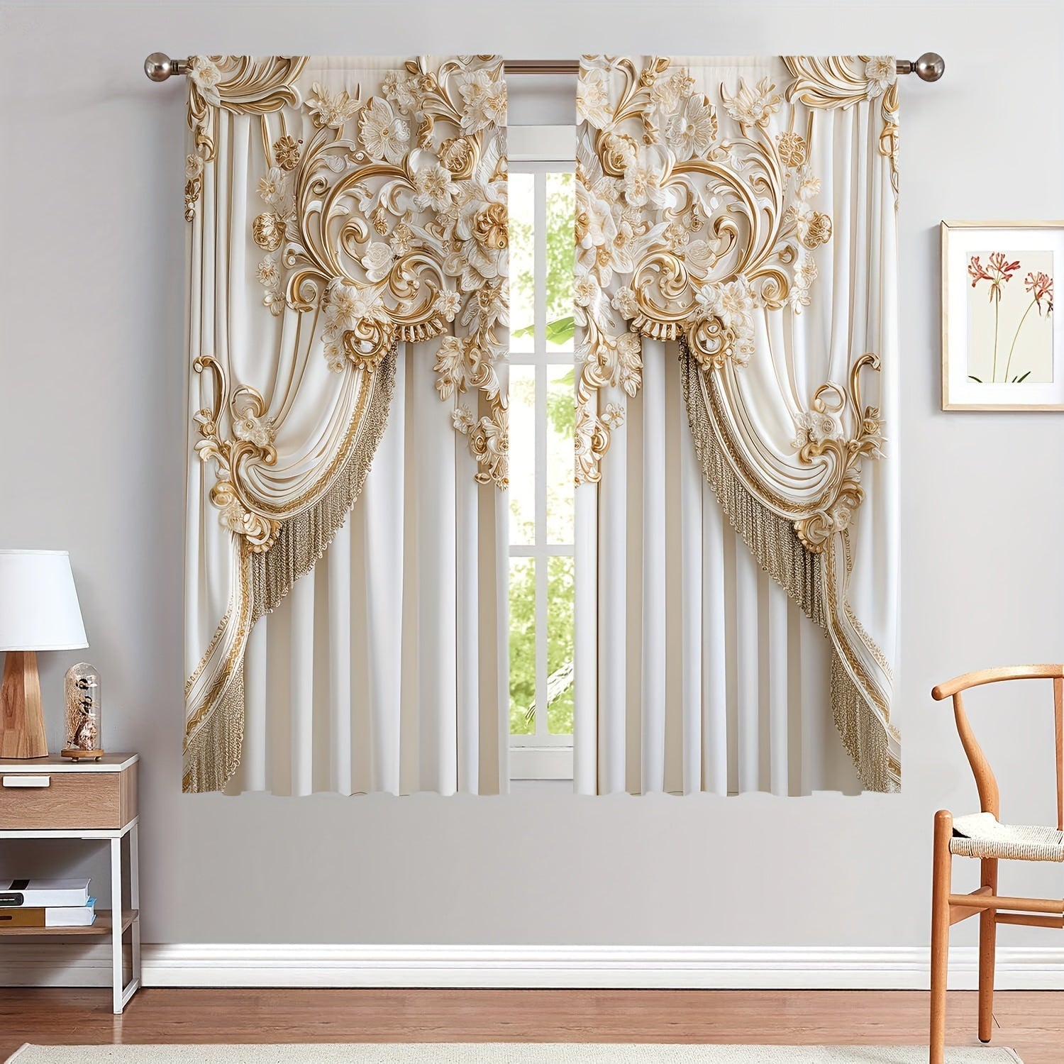 Peach Velvet Curtains 2-Pack Light-Filtering Digital Print Bedroom Living Room
