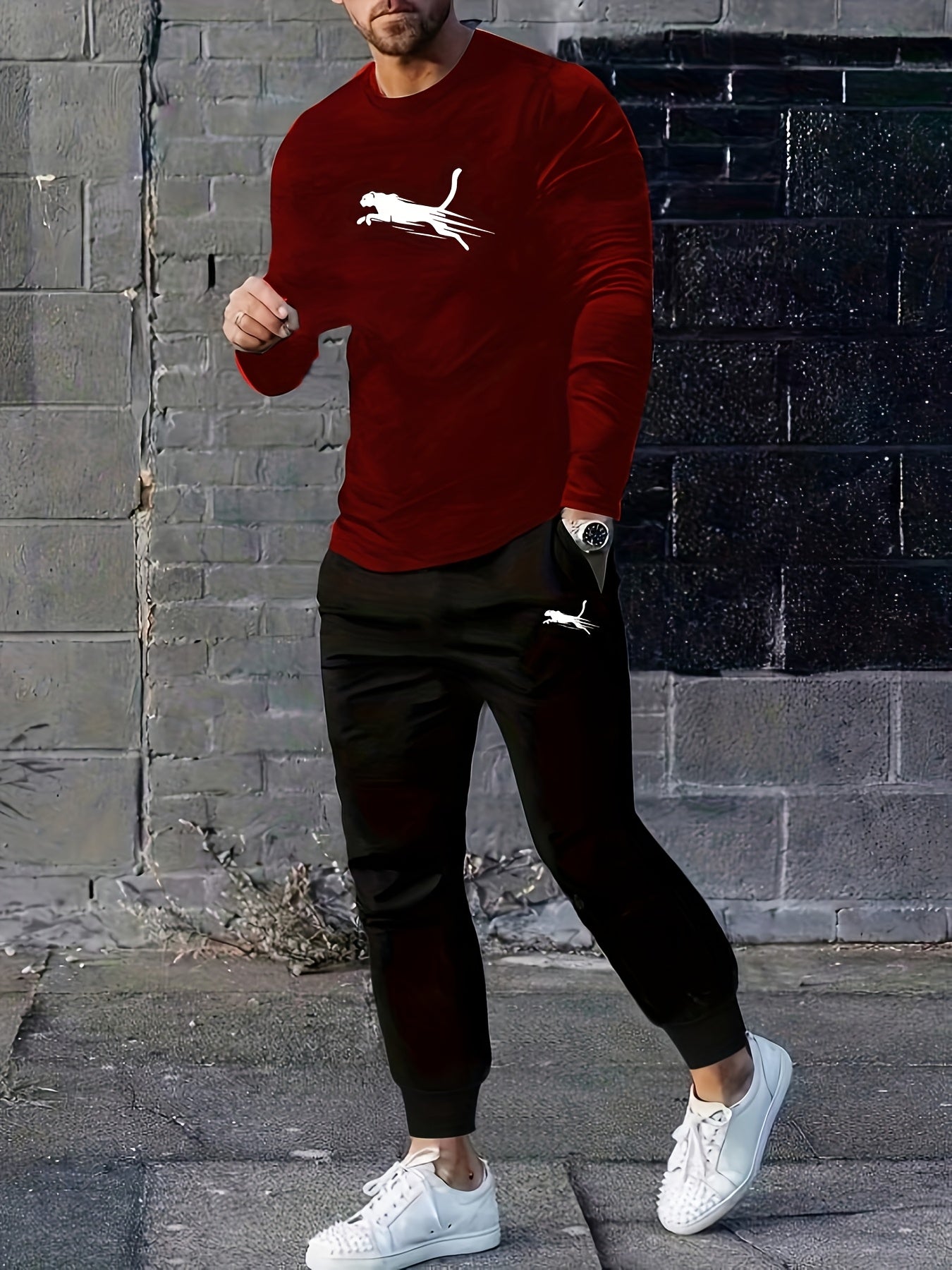 Men's Long Sleeve Pajama Set for Casual Sports and Home Wear Polyester Spandex