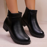 Women's Ankle Zipper Boots Faux Cover PU Sole Black Casual All-Season