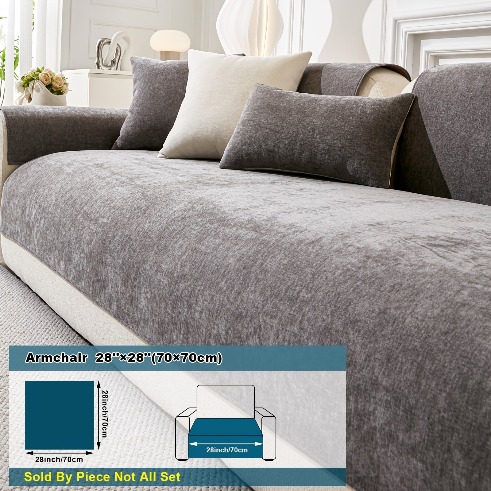 Chenille Sofa Cover Non-Slip Pet-Friendly All Seasons Fits 1-4 Seaters Light Beige