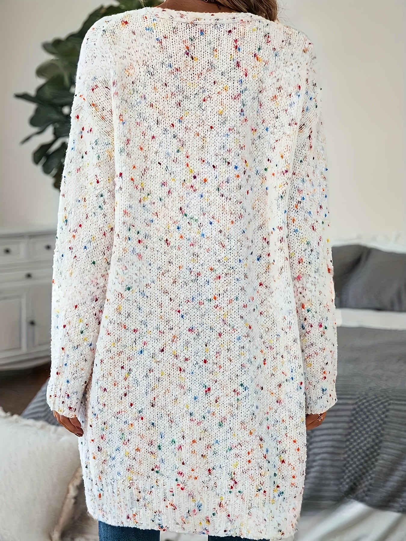 Plus Size Women's Oversized Long Sleeve Cardigan Colorful Abstract Pattern Open Front Casual Sweater