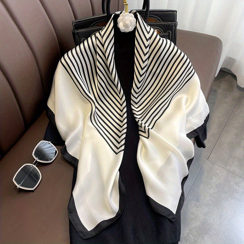 Black and White Satin Shawl Scarf Wrap for Women 89.92cm Multifunctional Head Wrap Bandana