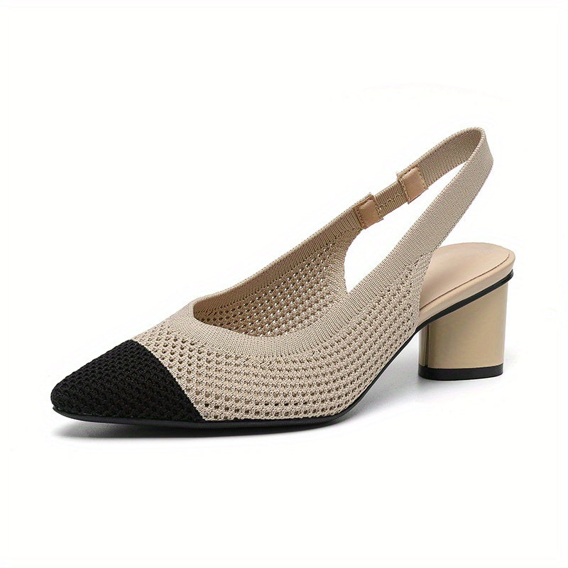 Ayollar uchun chunky tovonli to'qilgan sandallar, mustahkam rangli uchburchak barmoq, elastik tasma va havo o'tkazuvchi orqa dizayn bilan.