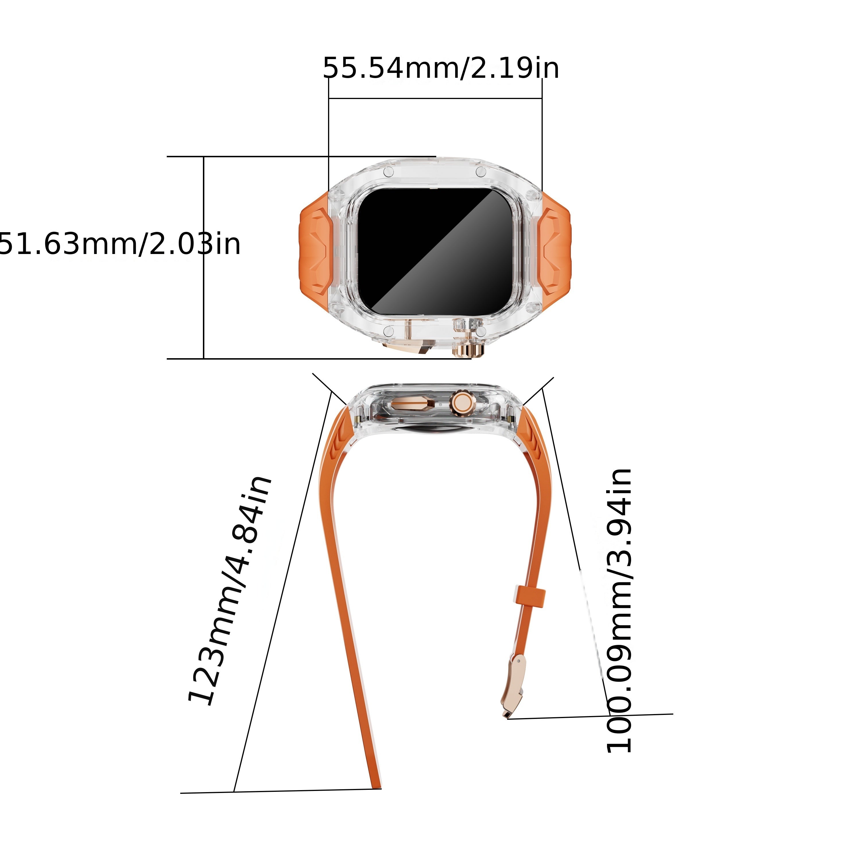 Smartwatch Band TPU Strap with Transparent PC Case for iWatch 9 8 7 6 5 4 SE 44mm 45mm Sport Business Banquet