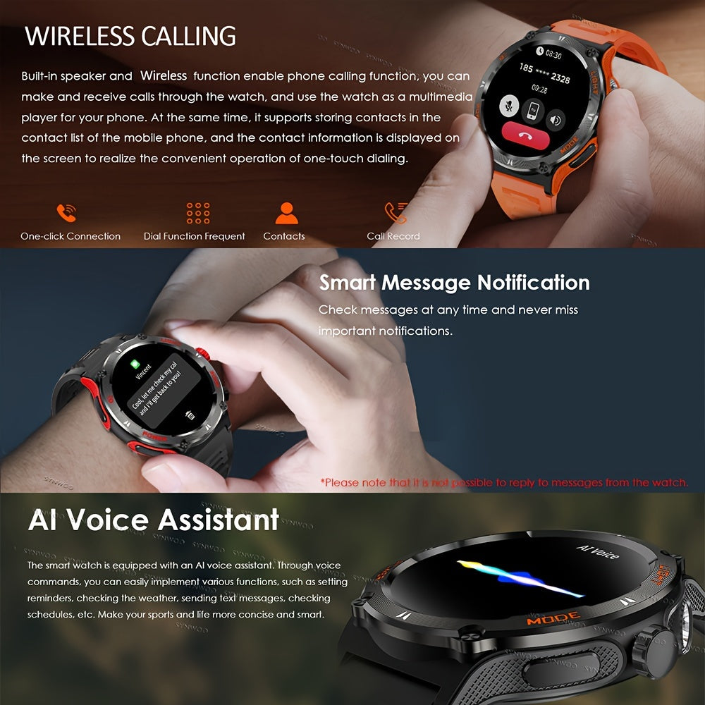 Smartwatch for Men and Women with LED Flashlight 3.89cm Display Fitness Sleep Tracker Waterproof