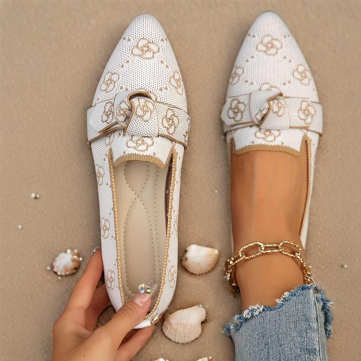 Women's Breathable Camo Mary Jane Flats Slip-On Pointed Toe Ankle Strap