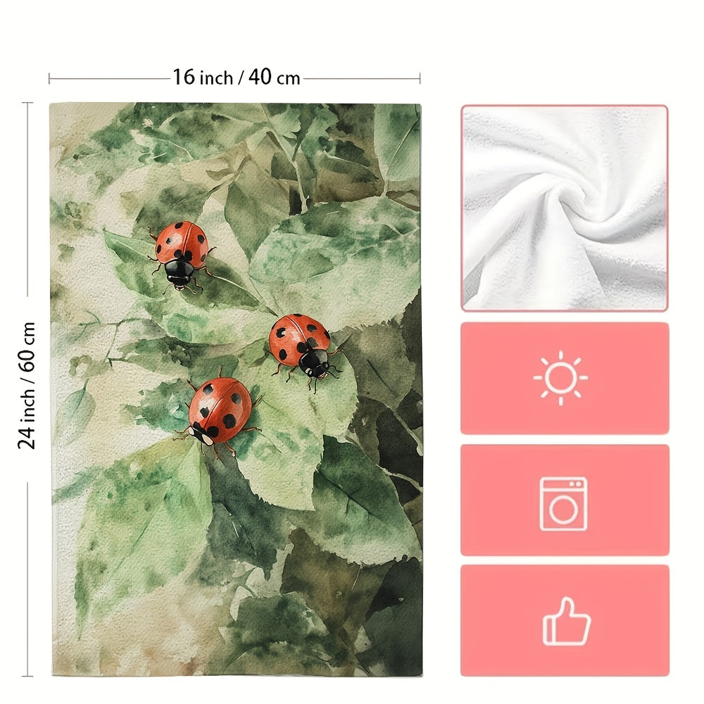 Juego de 2 toallas de cocina con mariquitas en acuarela, ultra suaves, absorbentes, 16x24 pulgadas