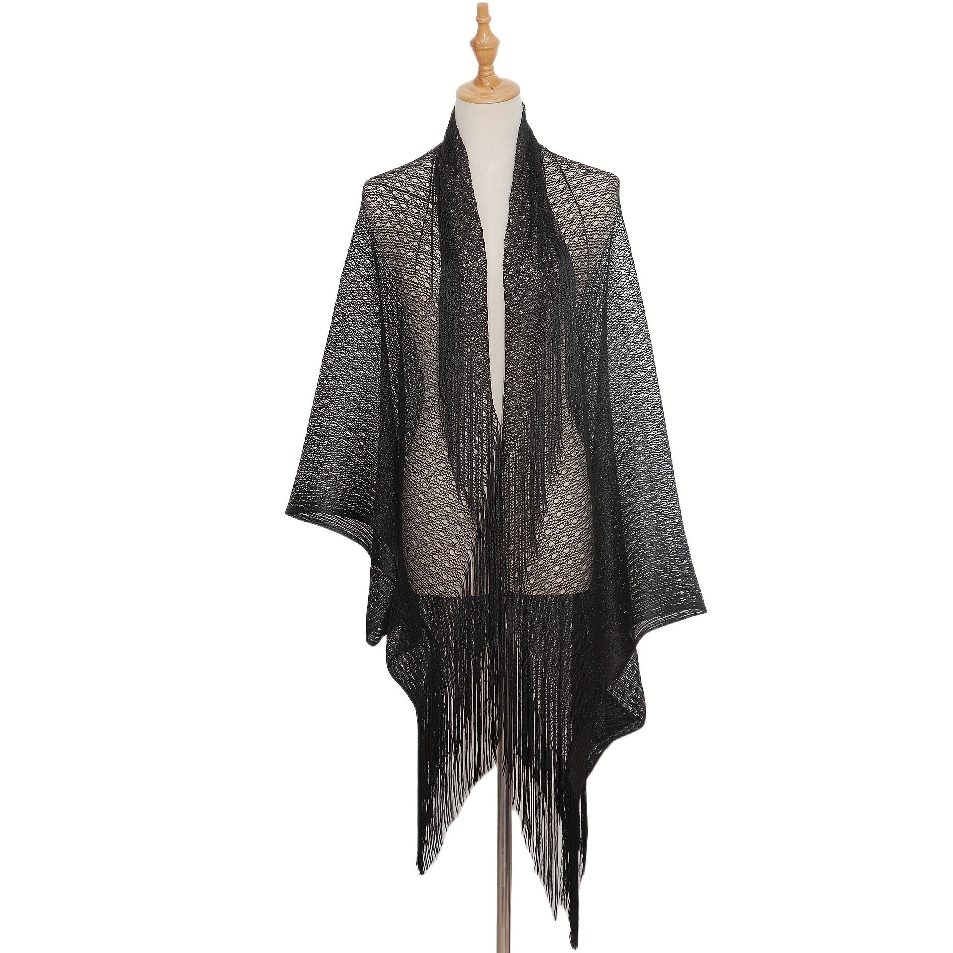 Gold Shawl with Webbed Fringe Versatile for Evening Events and Sun Protection