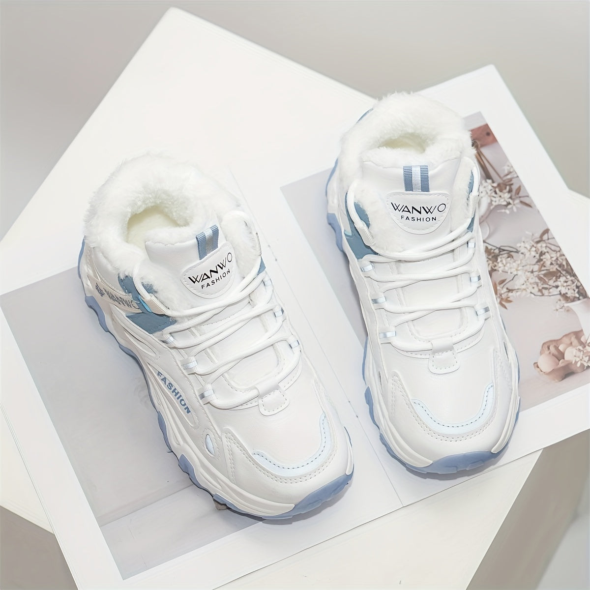 Women's Winter Running Shoes Fleece Lined White Black Casual Boots