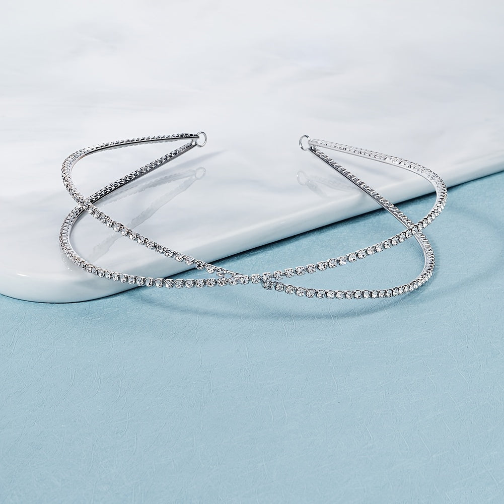 Personalized Rhinestone Cross Head Hoop Hair Accessory for Bridal and Wedding