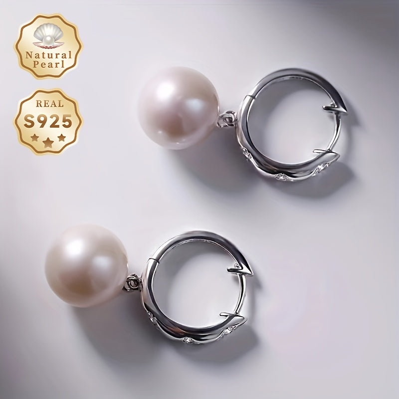 Pendientes de perlas de agua dulce para mujer 11-12mm Plata S925 para bodas y regalos