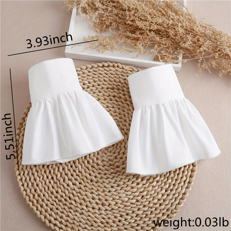 Women's White Sleeve Accessories with Ruffles and Trumpet-Shaped Design