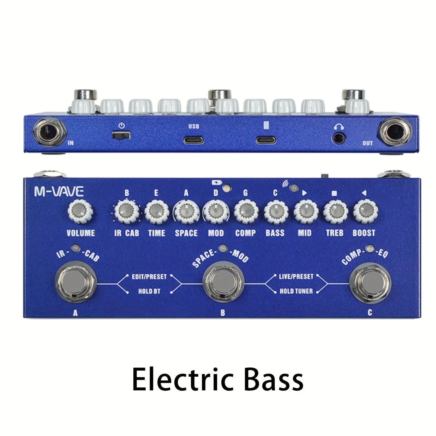 M-VAVE Portativ 3-in-1 Gitara Pedali - Elektron, Bas va Akustik Gitaralar uchun USB Zaryadlanadigan Effektlar Protsessori - Rangli Kodlangan Tugmalar, Haqiqiy O'tish, LCD Ko'rsatkich bilan Mustahkam Temir Qurilish