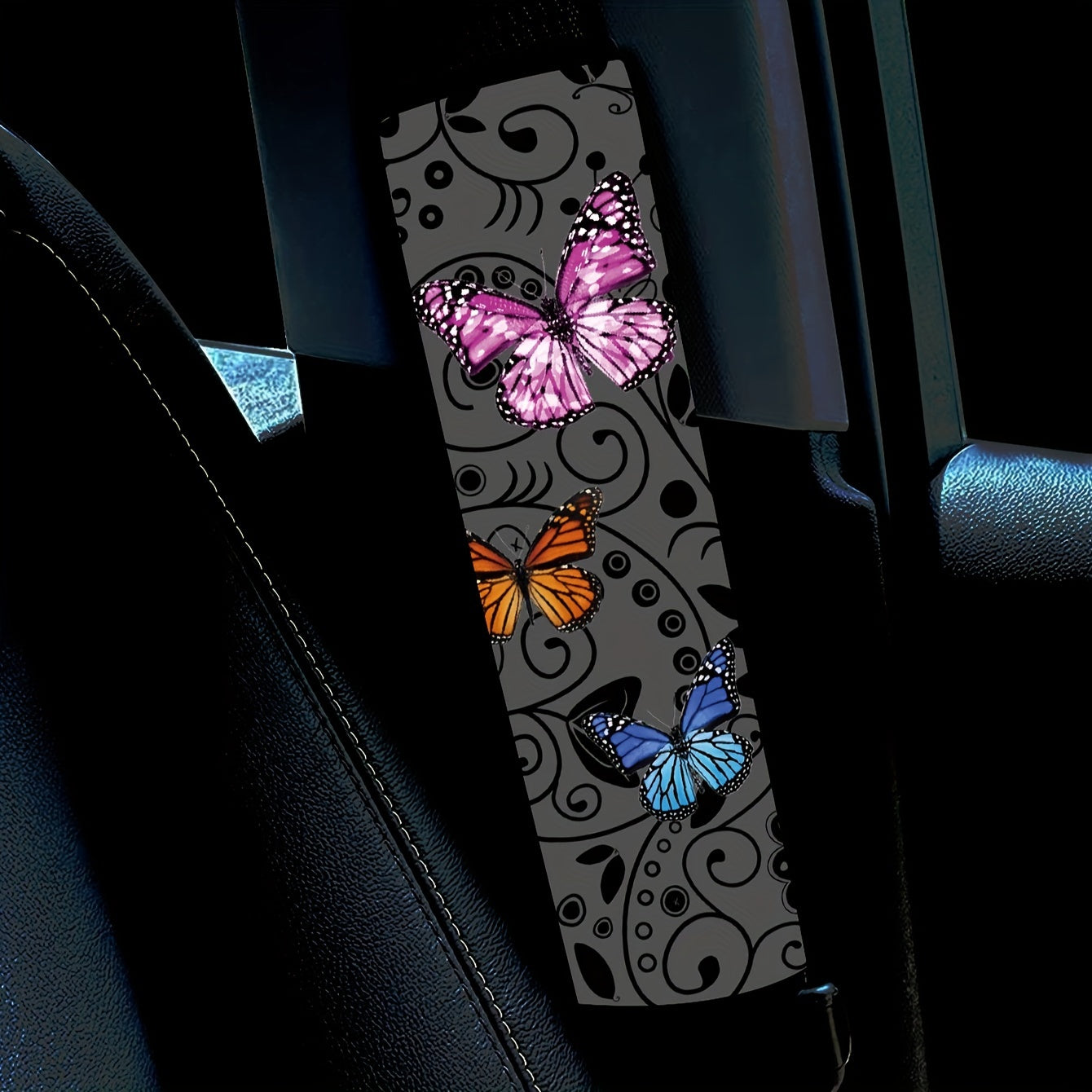 Baby Car Seat Belt Cover Cushion Polyester Butterfly Print Shoulder Pad