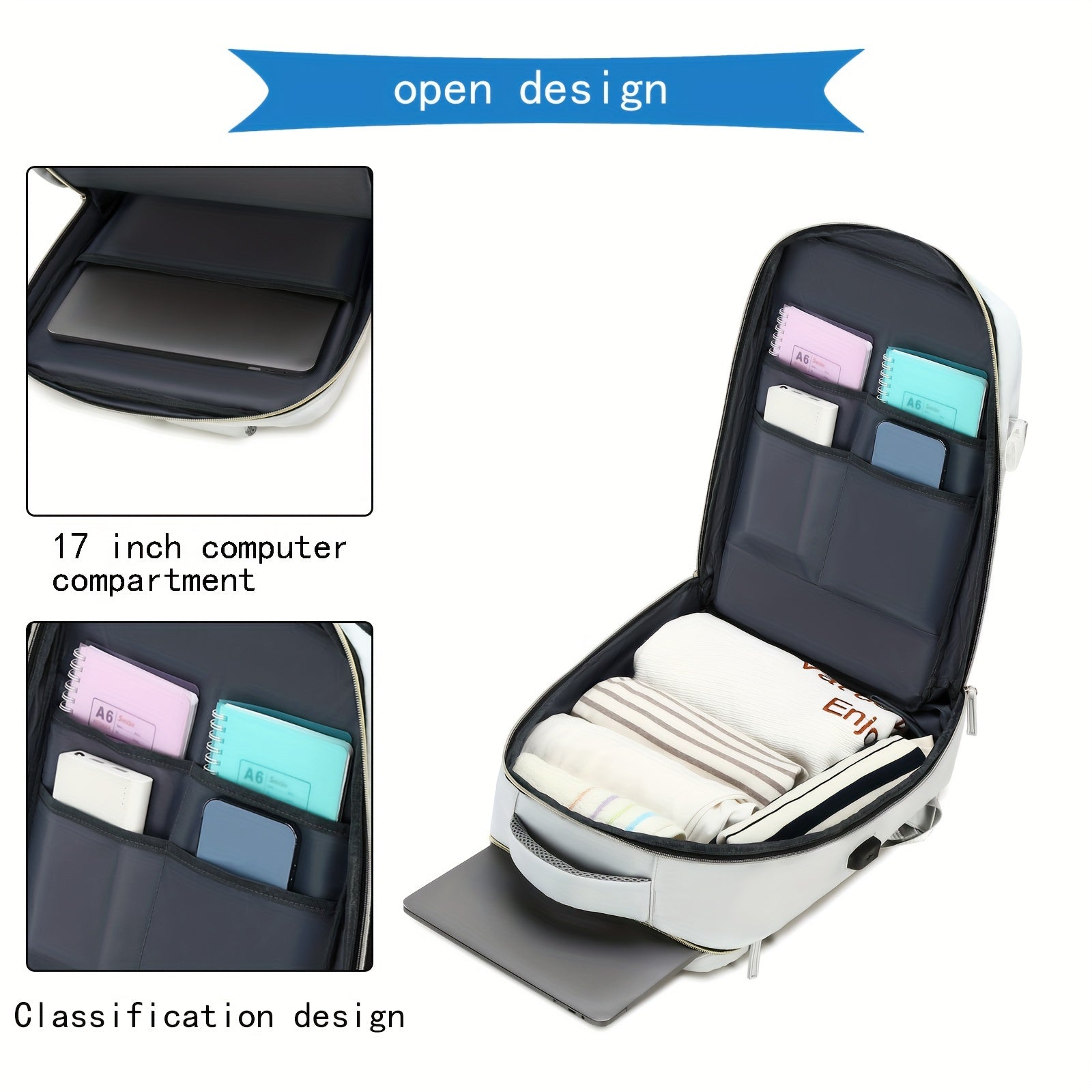 Unisex Travel Backpack with Shoe Compartment and Laptop Sleeve Polyester Grey